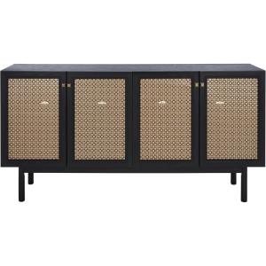 SAFAVIEH Piran TV Stand for up to 70″ Flatscreen – Oak Brown & Gold, 4 Doors with Interior Storage, Entertainment Media Console (MED9611D)(Black / Gold)