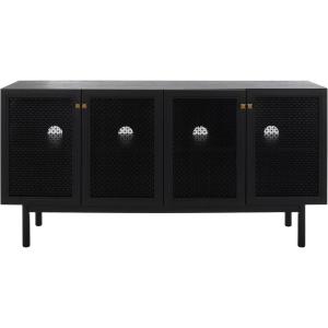 SAFAVIEH Piran TV Stand for up to 70″ Flatscreen – Oak Brown & Gold, 4 Doors with Interior Storage, Entertainment Media Console (MED9611D)(Black/Black)