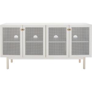 SAFAVIEH Piran TV Stand for up to 70″ Flatscreen – Oak Brown & Gold, 4 Doors with Interior Storage, Entertainment Media Console (MED9611D)(Bleached White/Silver)