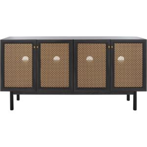 SAFAVIEH Piran TV Stand for up to 70″ Flatscreen – Oak Brown & Gold, 4 Doors with Interior Storage, Entertainment Media Console (MED9611D)(Distressed Black/Gold)