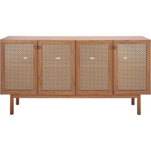 SAFAVIEH Piran TV Stand for up to 70″ Flatscreen – Oak Brown & Gold, 4 Doors with Interior Storage, Entertainment Media Console (MED9611D)(Oak / Gold)