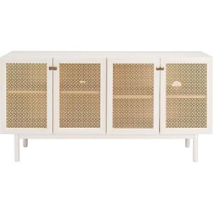 SAFAVIEH Piran TV Stand for up to 70″ Flatscreen – Oak Brown & Gold, 4 Doors with Interior Storage, Entertainment Media Console (MED9611D)(White / Gold)