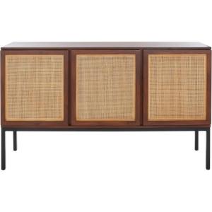 Safavieh Home Collection Zadie Coastal Black/Natural Rattan 3-Door Storage Sideboard(Walnut/Natural)