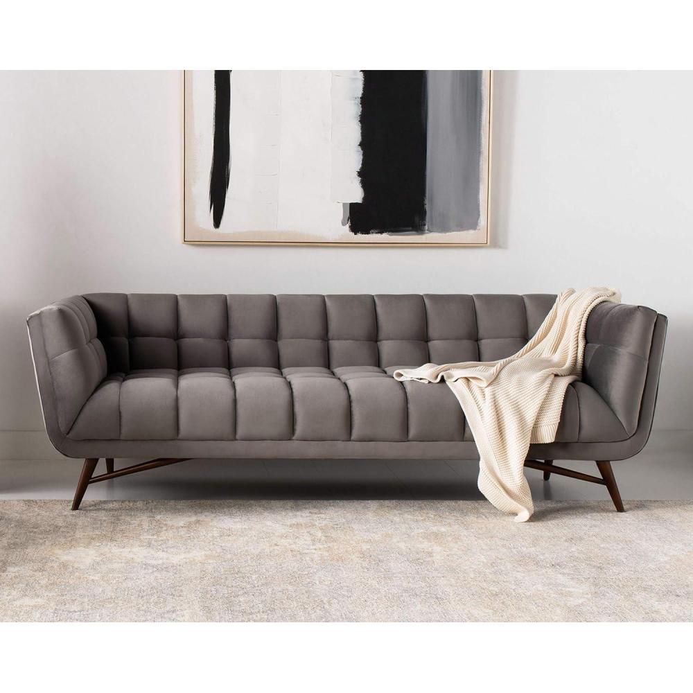 image:imageSafavieh Couture Home Onyx Modern Dark Blue Velvet and Walnut Tufted Sofa