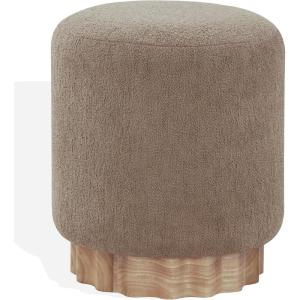 SAFAVIEH Couture Collection Nikolas Light Brown Boucle/Natural Round Foot Stool Ottoman (Fully Assembled)(Light Brown/Natural)