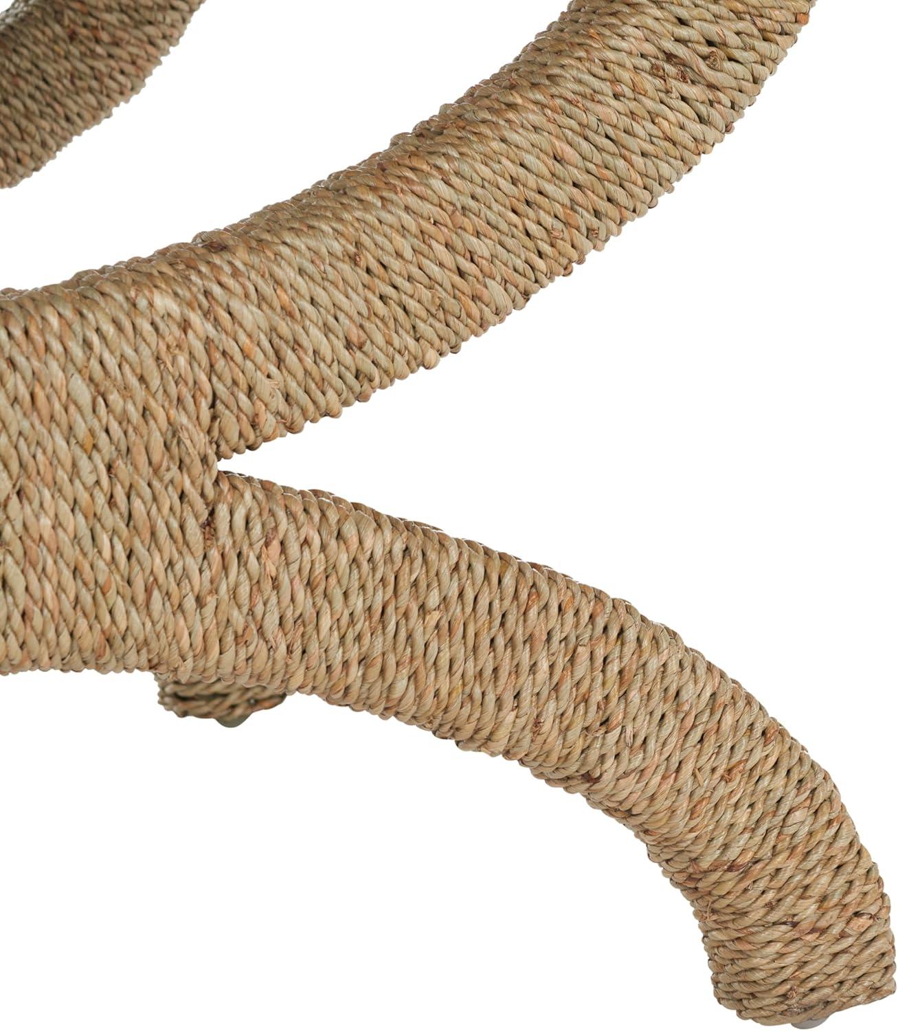 image:imageSAFAVIEH Couture Collection Aikan Coastal NaturalBeige Woven Seagrass Solid Wood Ottoman Foot Stool Fully Assembled