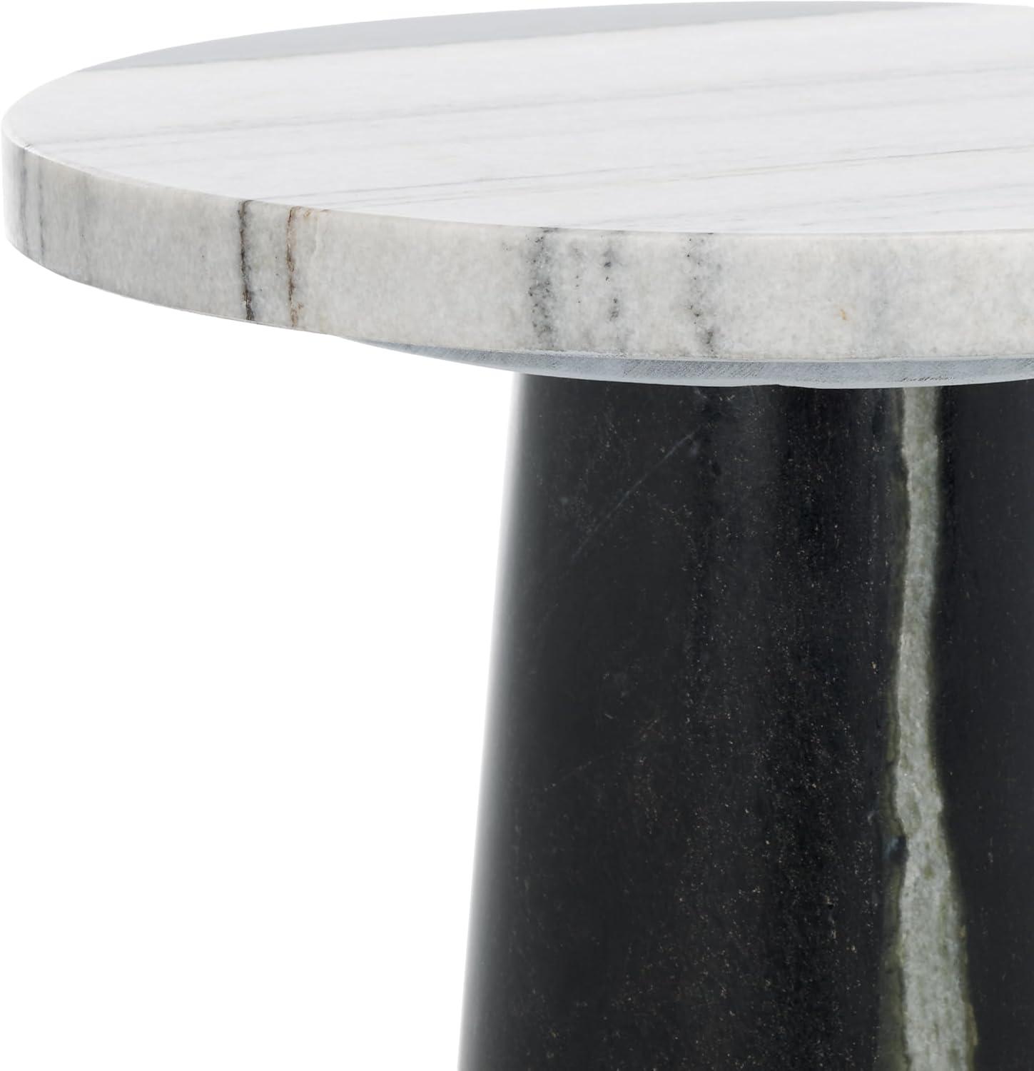 image:imageSAFAVIEH Couture Collection Valentia Small Accent Table Round Beige Marble Top with Pedestal Base SFV9704IWhiteBlack