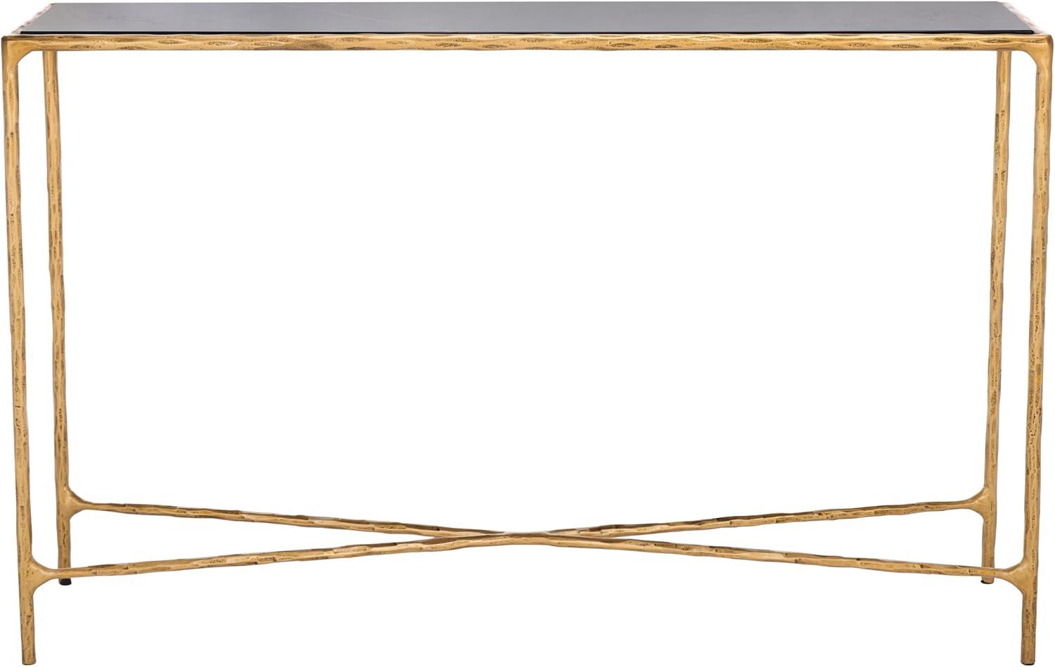image:imageSAFAVIEH Couture Home Collection Jessa Brass MetalTempered Glass Top Entryway Living Room Rectangle Console Table Fully AssembledBrassBlack