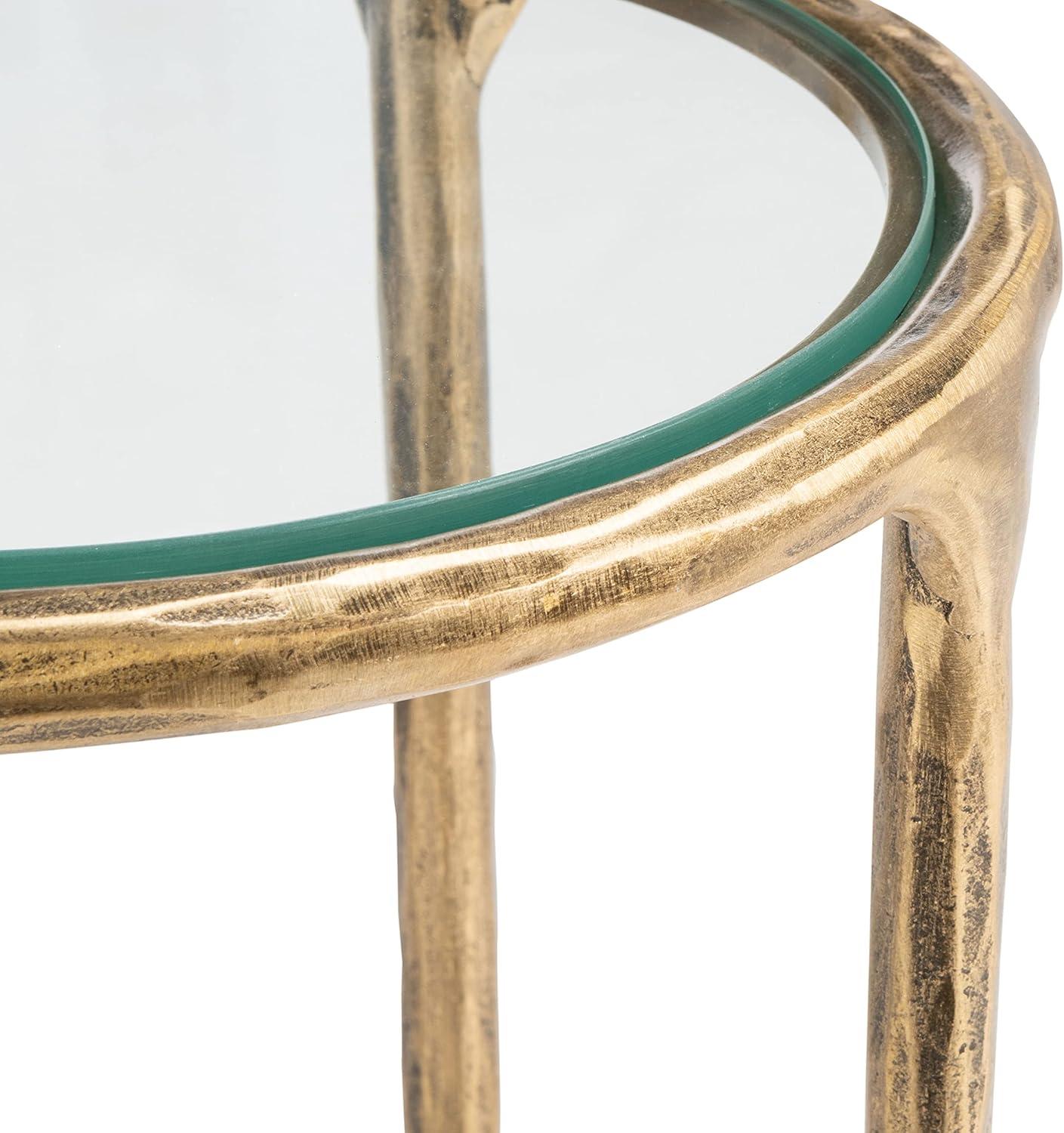 image:imageSAFAVIEH Couture Home Collection Jessa Brass MetalTempered Glass Top Tall Round End Table Fully AssembledBrass