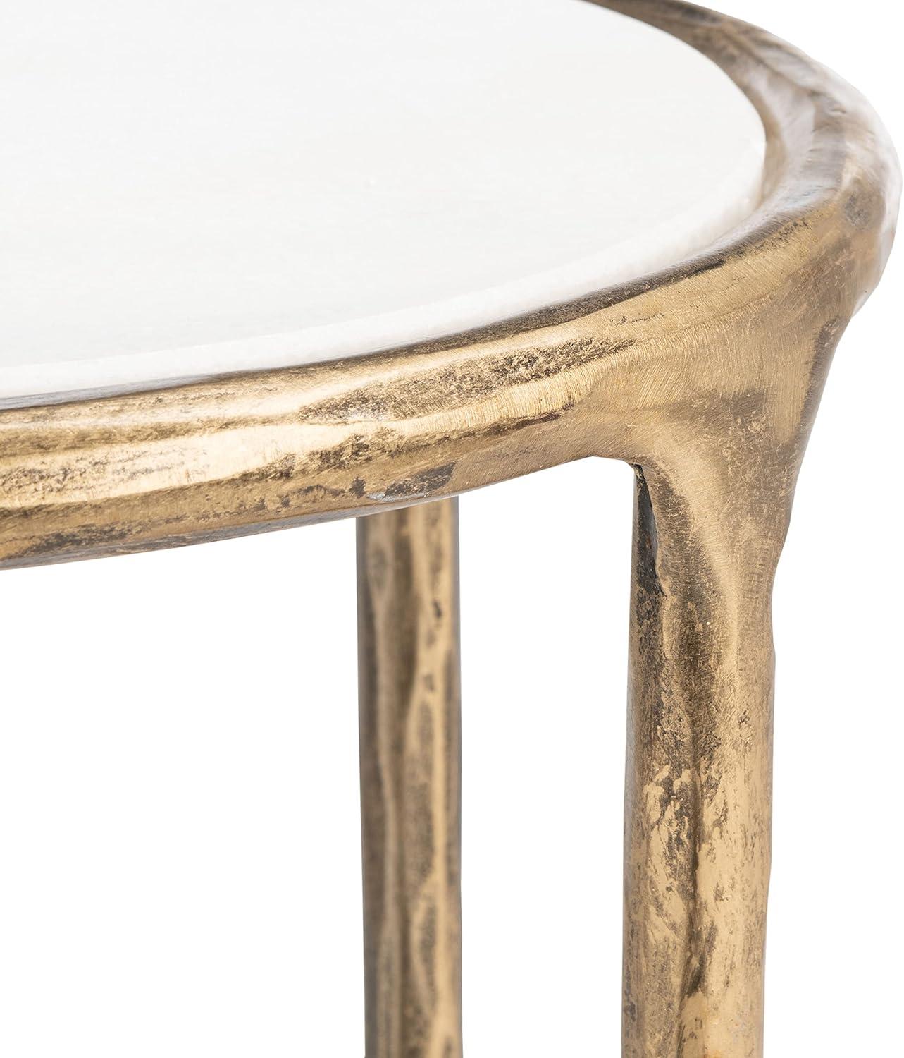 image:imageSAFAVIEH Couture Home Collection Jessa Brass MetalTempered Glass Top Tall Round End Table Fully AssembledWhite Brass
