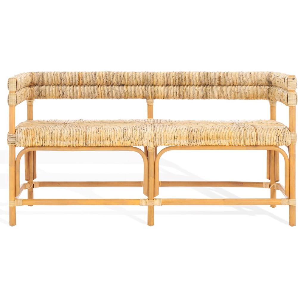 image:imageSAFAVIEH Couture Collection Elexa Tropical Coastal Natural Rattan Banana Woven Bench Fully AssembledNatural