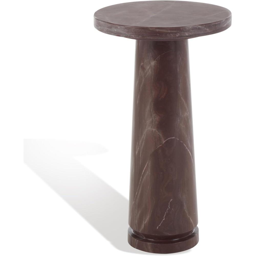 image:imageSAFAVIEH Couture Collection Valentia Small Accent Table Round Beige Marble Top with Pedestal Base SFV9704IMaroon