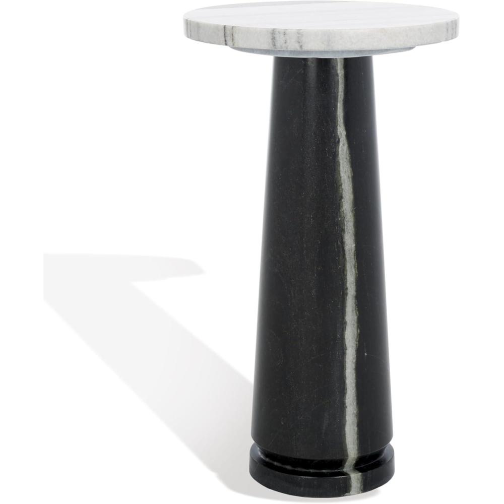 image:imageSAFAVIEH Couture Collection Valentia Small Accent Table Round Beige Marble Top with Pedestal Base SFV9704IWhiteBlack