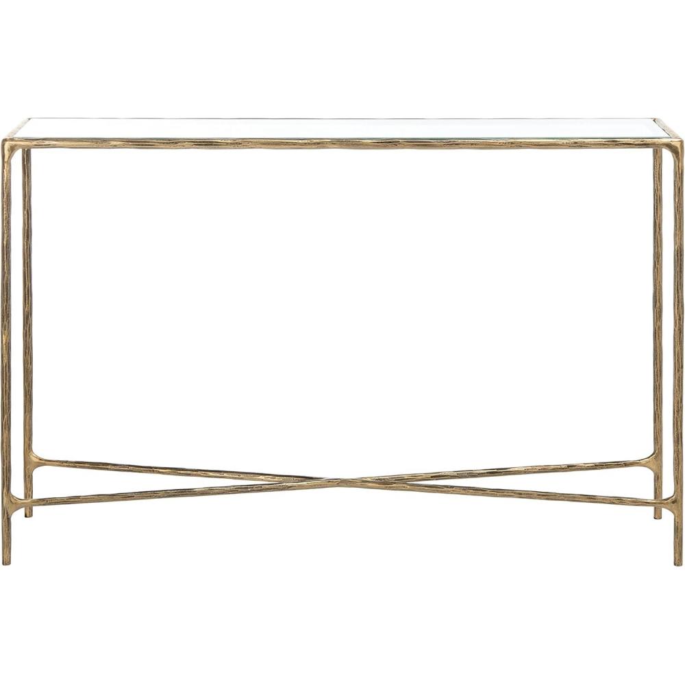 image:imageSAFAVIEH Couture Home Collection Jessa Brass MetalTempered Glass Top Entryway Living Room Rectangle Console Table Fully AssembledBrass