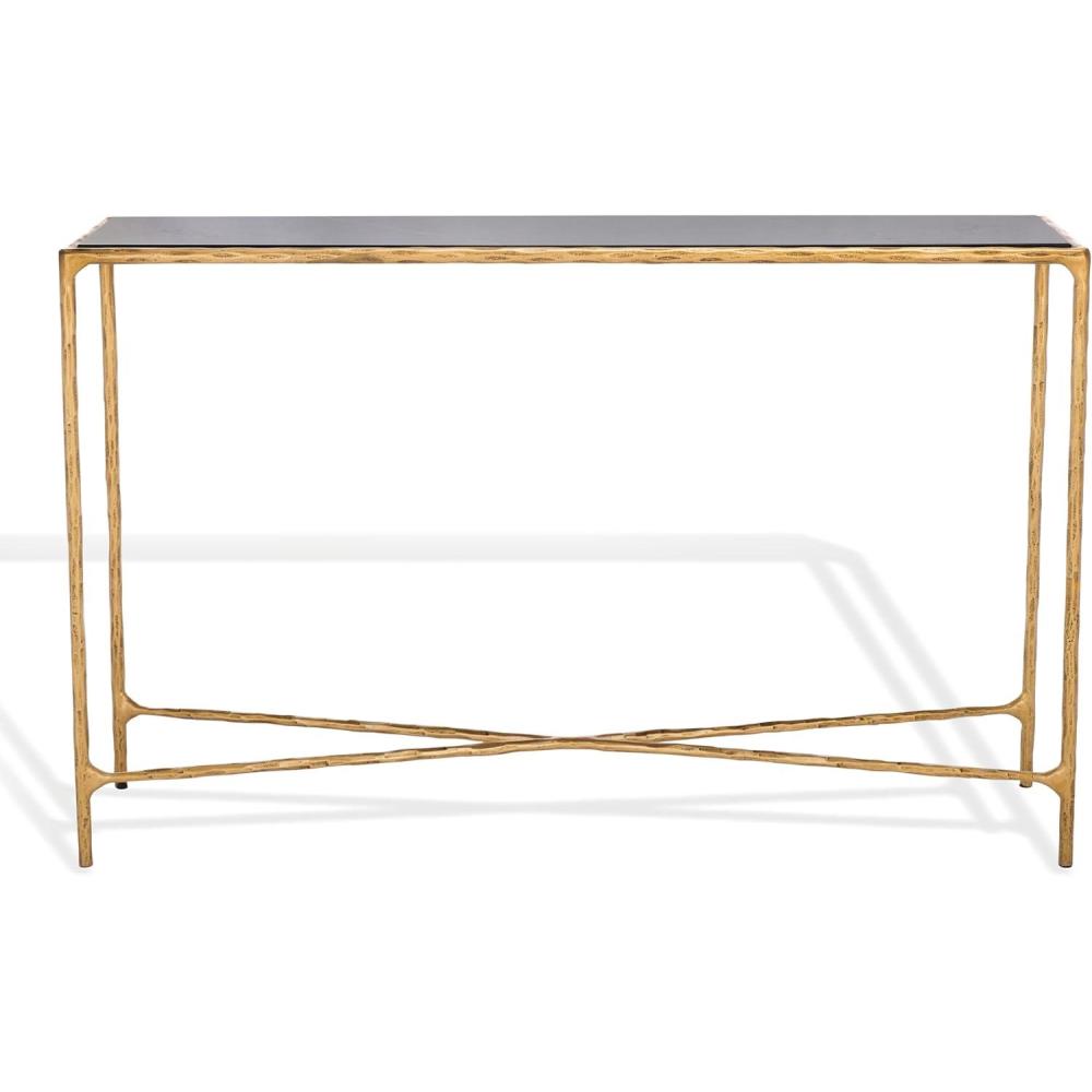 image:imageSAFAVIEH Couture Home Collection Jessa Brass MetalTempered Glass Top Entryway Living Room Rectangle Console Table Fully AssembledBrassBlack