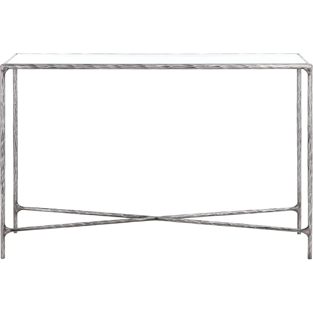 image:imageSAFAVIEH Couture Home Collection Jessa Brass MetalTempered Glass Top Entryway Living Room Rectangle Console Table Fully AssembledSilver