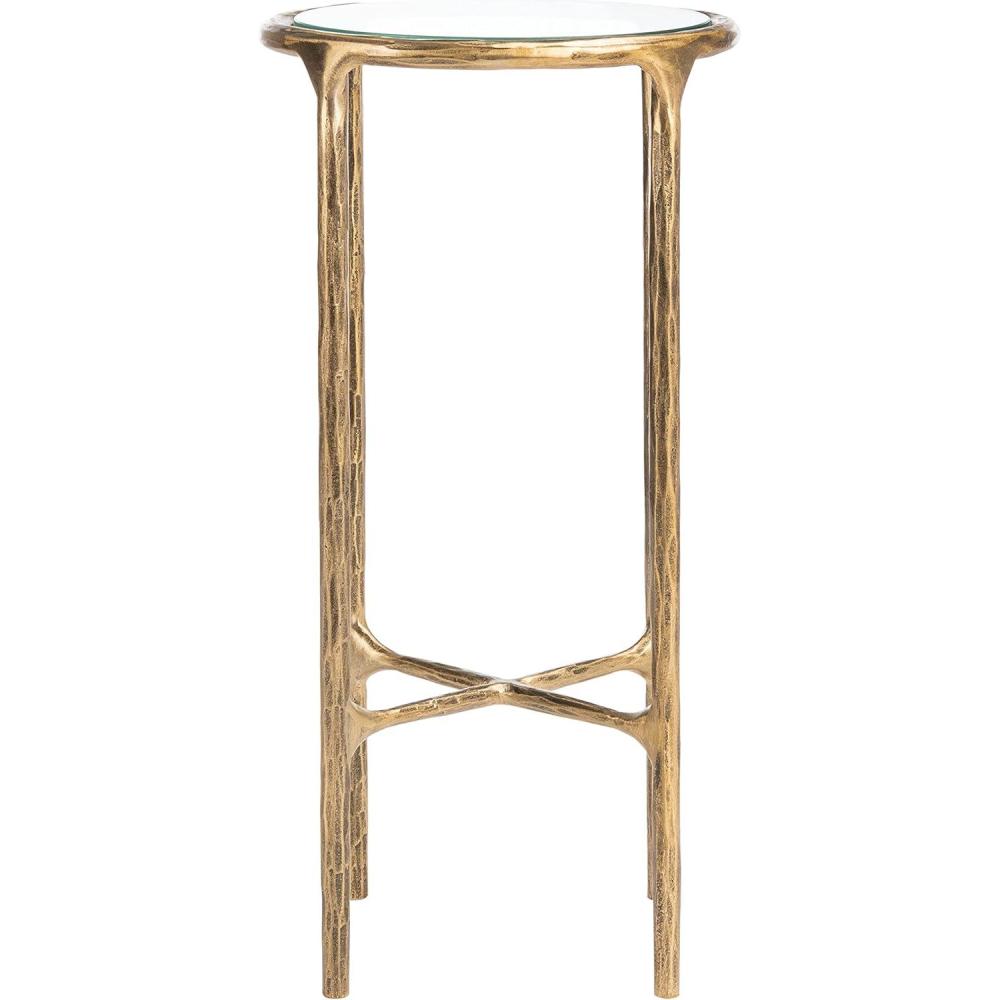 image:imageSAFAVIEH Couture Home Collection Jessa Brass MetalTempered Glass Top Tall Round End Table Fully AssembledBrass