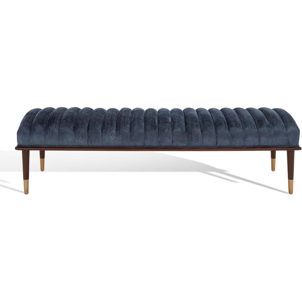 image:imageSafavieh Couture Flannery Cream MidCentury BenchDark BlueDark Mahogany