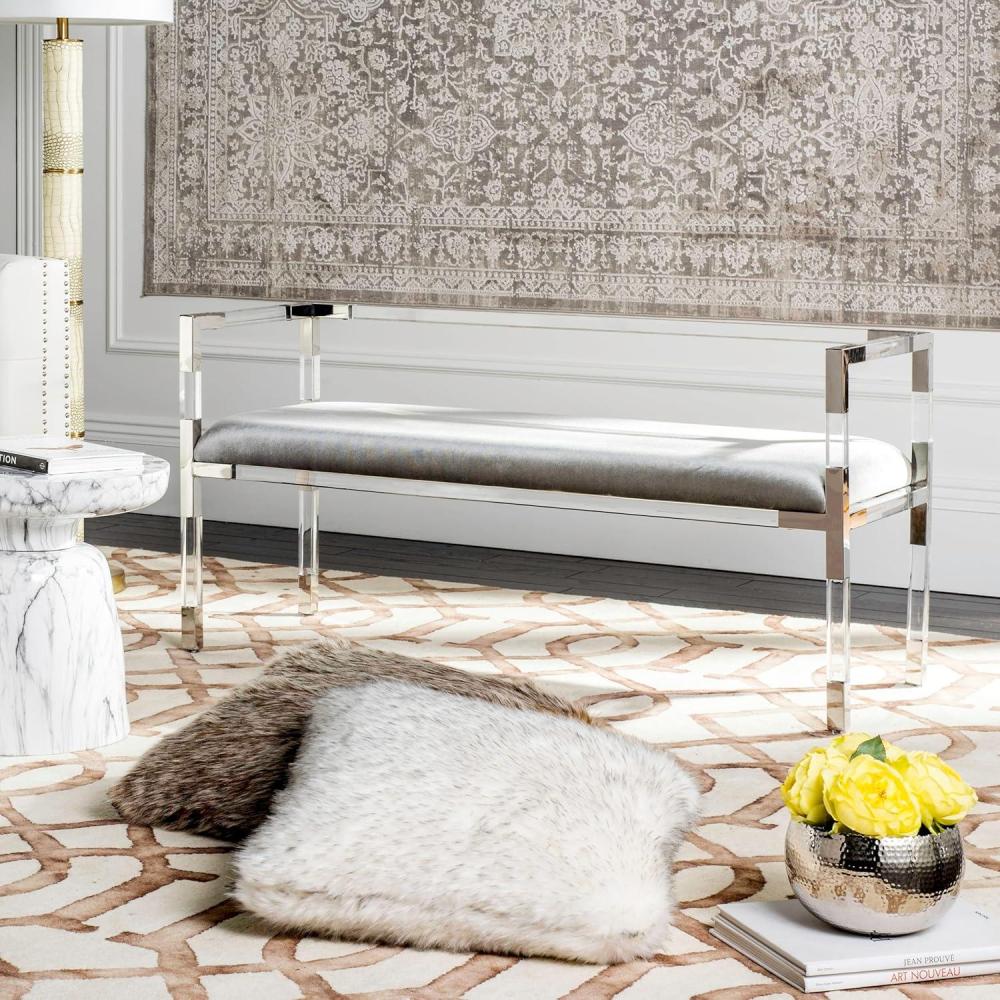 image:imageSafavieh Couture Home Anastasia 47inch Glam Grey and Silver Acrylic BenchSilver