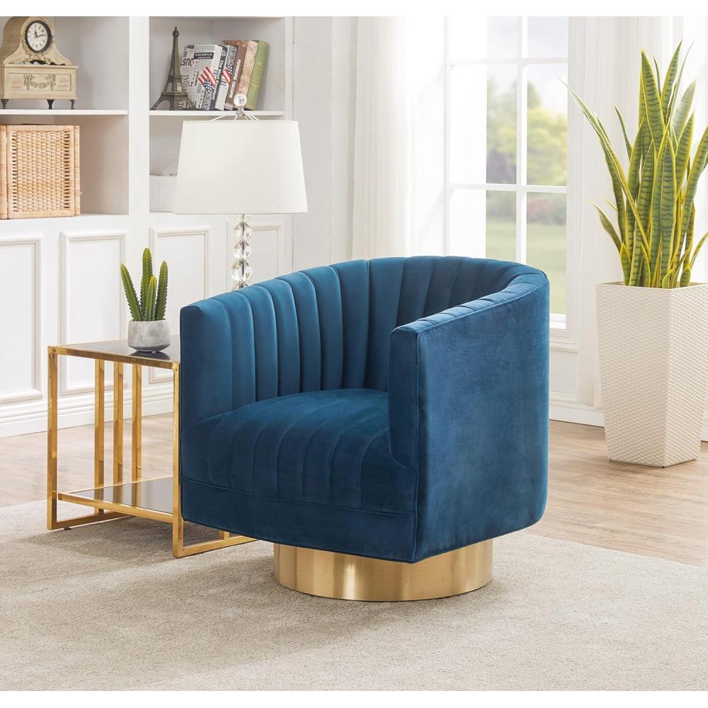 image:imageSafavieh Couture Josephine Swivel Barrel ChairNavy Gold