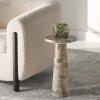 SAFAVIEH Couture Collection Valentia Small Accent Table, Round Beige Marble Top with Pedestal Base (SFV9704I)(Beige)