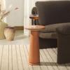 SAFAVIEH Couture Collection Valentia Small Accent Table, Round Beige Marble Top with Pedestal Base (SFV9704I)(Clay)