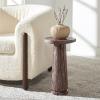 SAFAVIEH Couture Collection Valentia Small Accent Table, Round Beige Marble Top with Pedestal Base (SFV9704I)(Maroon)