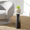 SAFAVIEH Couture Collection Valentia Small Accent Table, Round Beige Marble Top with Pedestal Base (SFV9704I)(White/Black)