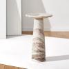 SAFAVIEH Couture Collection Valentia Small Accent Table, Round Beige Marble Top with Pedestal Base (SFV9704I)(White/Brown)