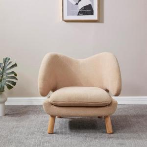 SAFAVIEH Couture Collection Felicia Mid-Century Modern Tan Faux Shearling/Natural Chair (Fully Assembled)(Tan/Natural)