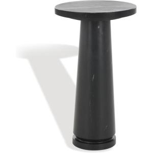 SAFAVIEH Couture Collection Valentia Small Accent Table, Round Beige Marble Top with Pedestal Base (SFV9704I)(Black)
