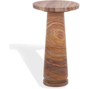 SAFAVIEH Couture Collection Valentia Small Accent Table, Round Beige Marble Top with Pedestal Base (SFV9704I)(Brown)