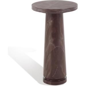 SAFAVIEH Couture Collection Valentia Small Accent Table, Round Beige Marble Top with Pedestal Base (SFV9704I)(Maroon)