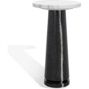 SAFAVIEH Couture Collection Valentia Small Accent Table, Round Beige Marble Top with Pedestal Base (SFV9704I)(White/Black)