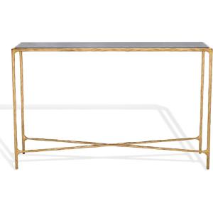 SAFAVIEH Couture Home Collection Jessa Brass Metal/Tempered Glass Top Entryway Living Room Rectangle Console Table (Fully Assembled)(Brass/Black)