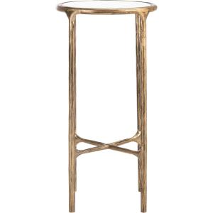SAFAVIEH Couture Home Collection Jessa Brass Metal/Tempered Glass Top Tall Round End Table (Fully Assembled)(White / Brass)