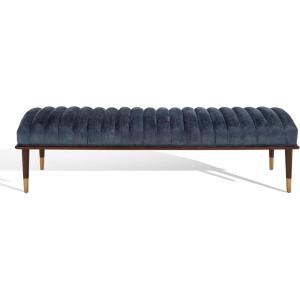 Safavieh Couture Flannery Cream Mid-Century Bench(Dark Blue/Dark Mahogany)