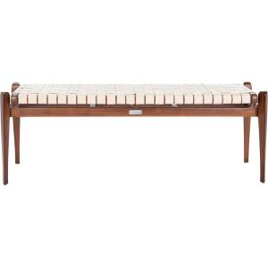 Safavieh Couture Home Dilan 47-inch White and -Light Brown Leather Weave Bench(White / Light Brown)