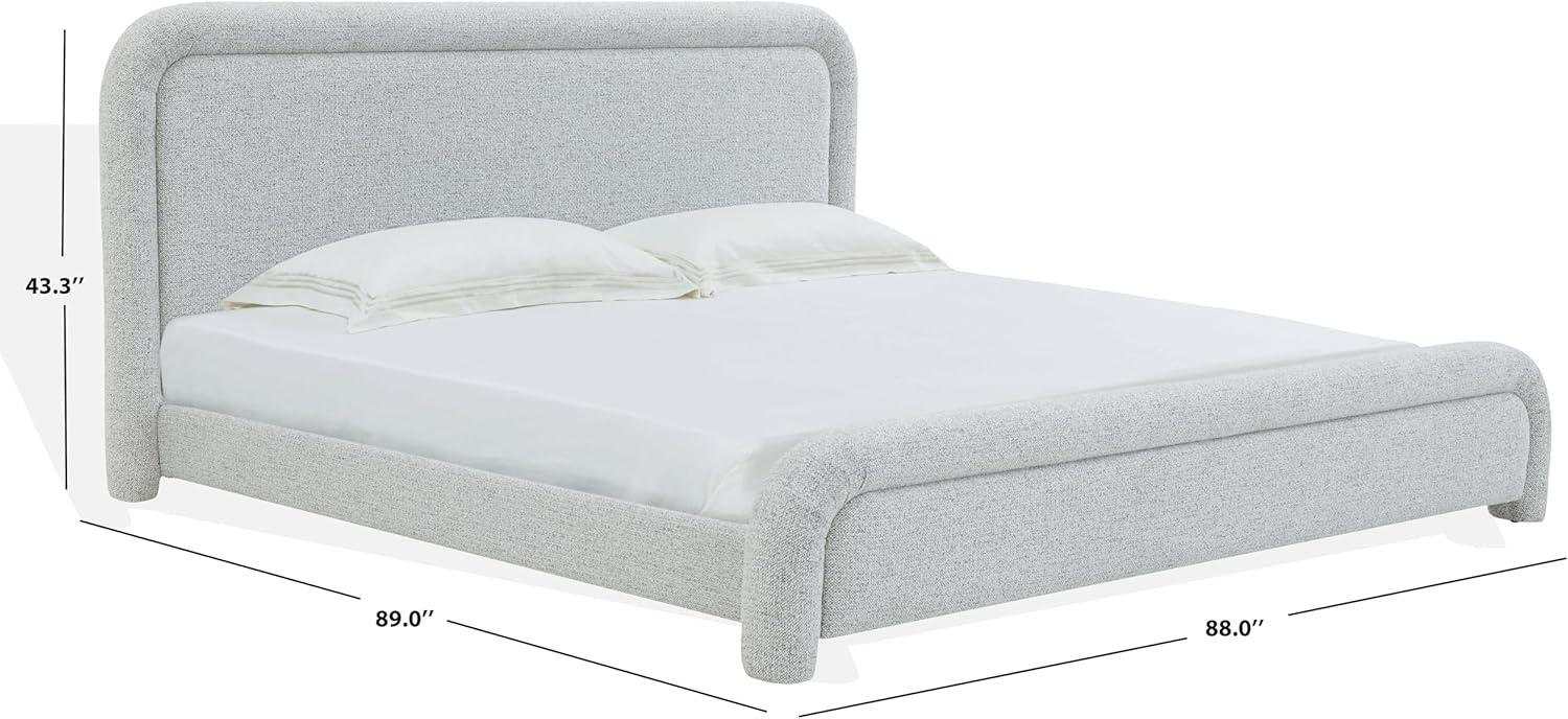 image:imageSAFAVIEH Couture Collection Adelle Cream Chenille Upholstered Queen Bed Rounded Modern Frame Design No Box Spring Needed SFV4874AQBlackWhite