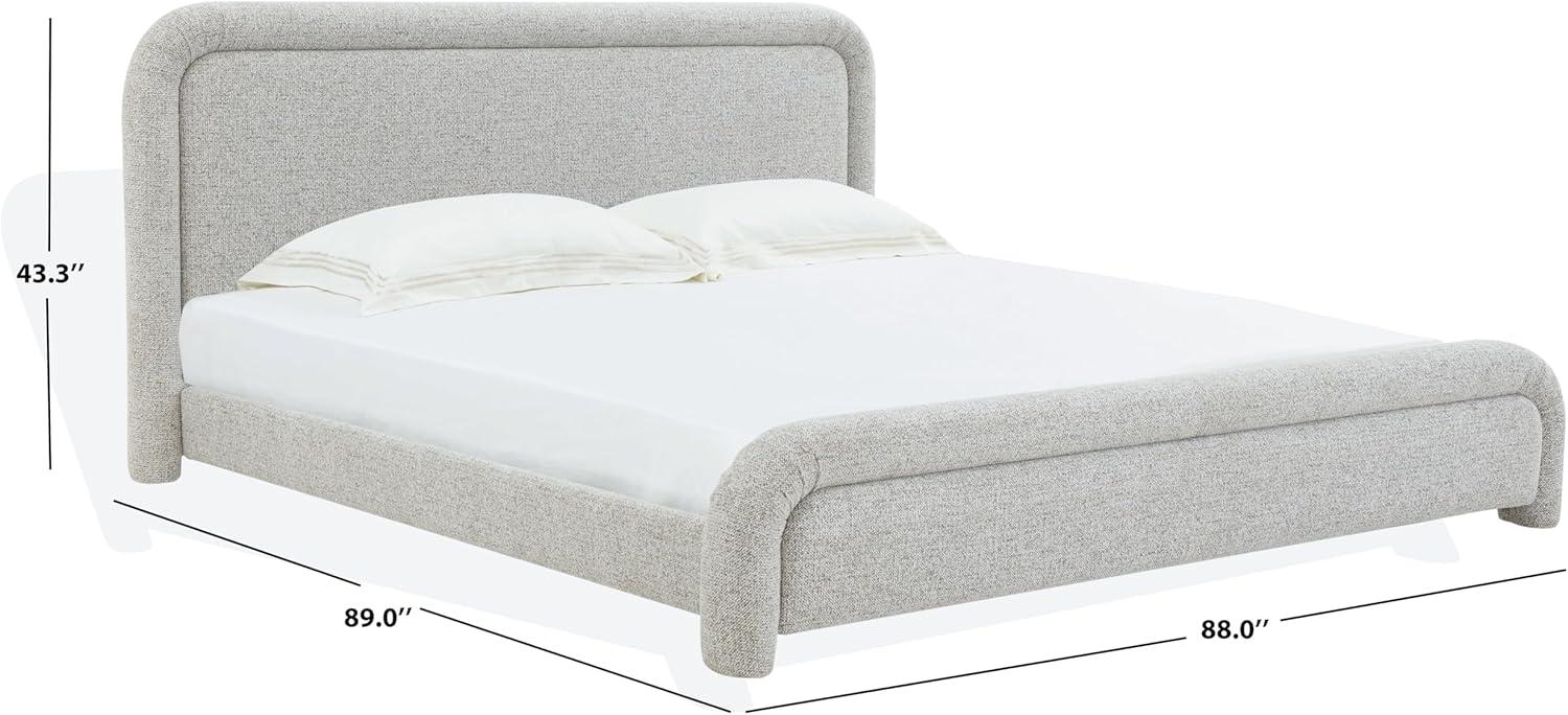image:imageSAFAVIEH Couture Collection Adelle Cream Chenille Upholstered Queen Bed Rounded Modern Frame Design No Box Spring Needed SFV4874AQBrownWhite