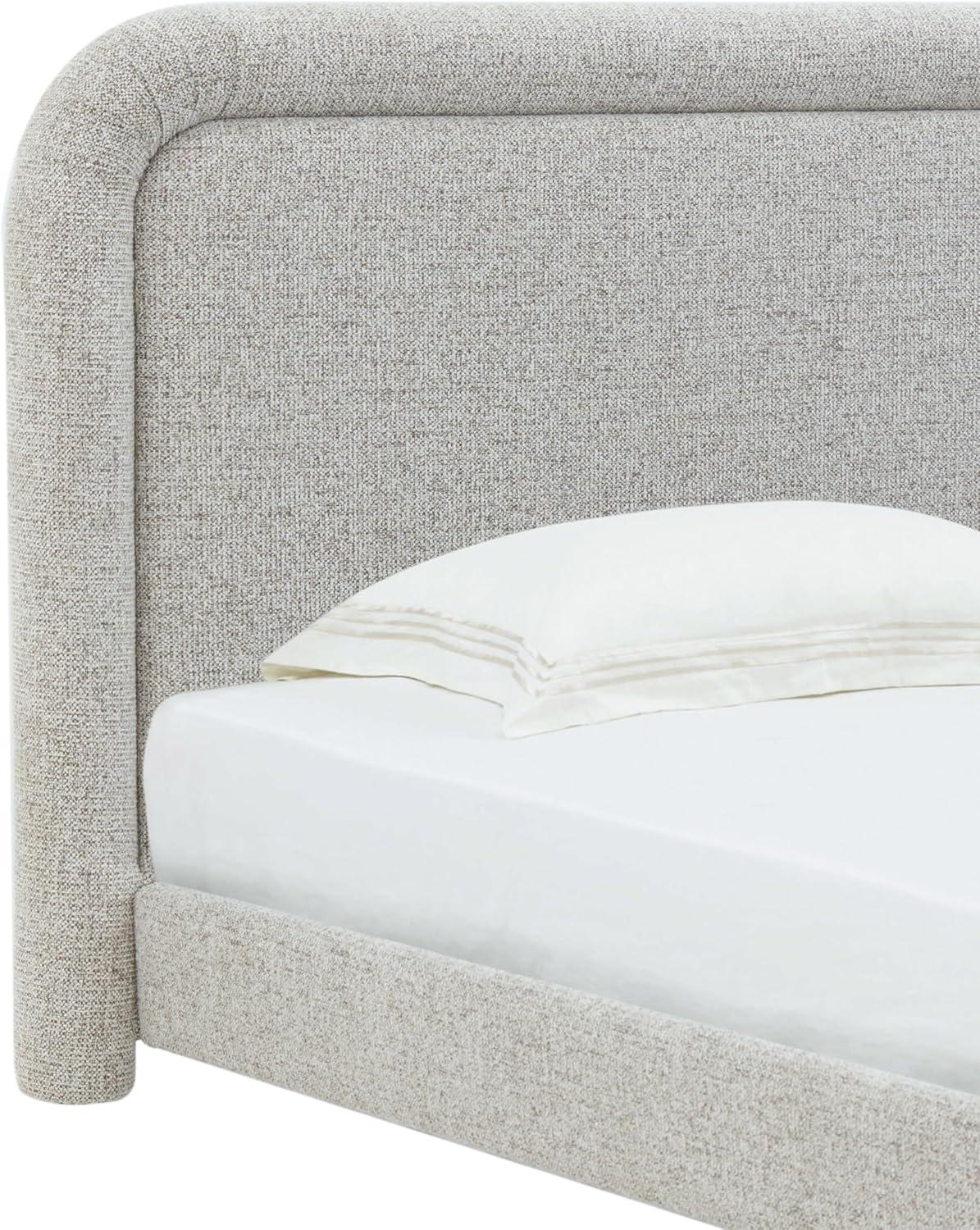 image:imageSAFAVIEH Couture Collection Adelle Cream Chenille Upholstered Queen Bed Rounded Modern Frame Design No Box Spring Needed SFV4874AQBrownWhite