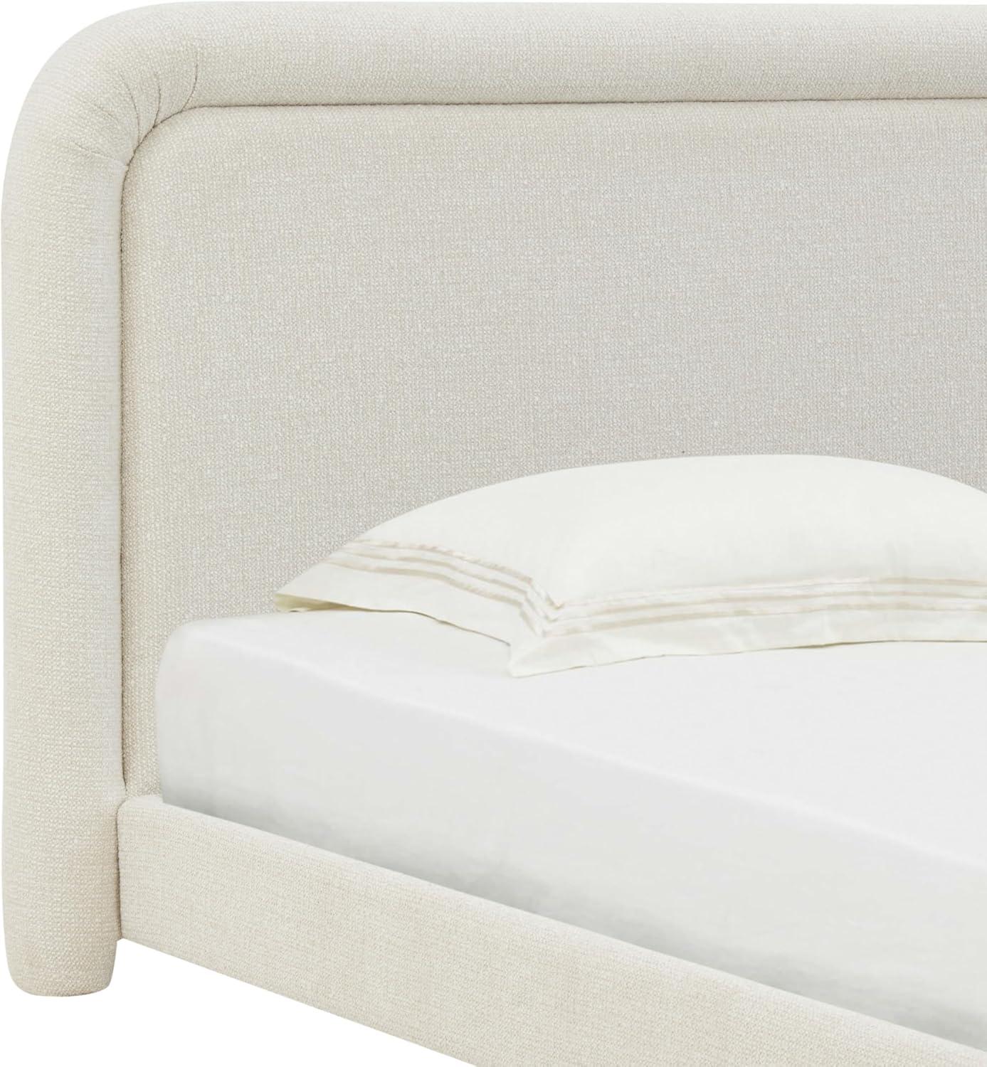 image:imageSAFAVIEH Couture Collection Adelle Cream Chenille Upholstered Queen Bed Rounded Modern Frame Design No Box Spring Needed SFV4874AQCreme