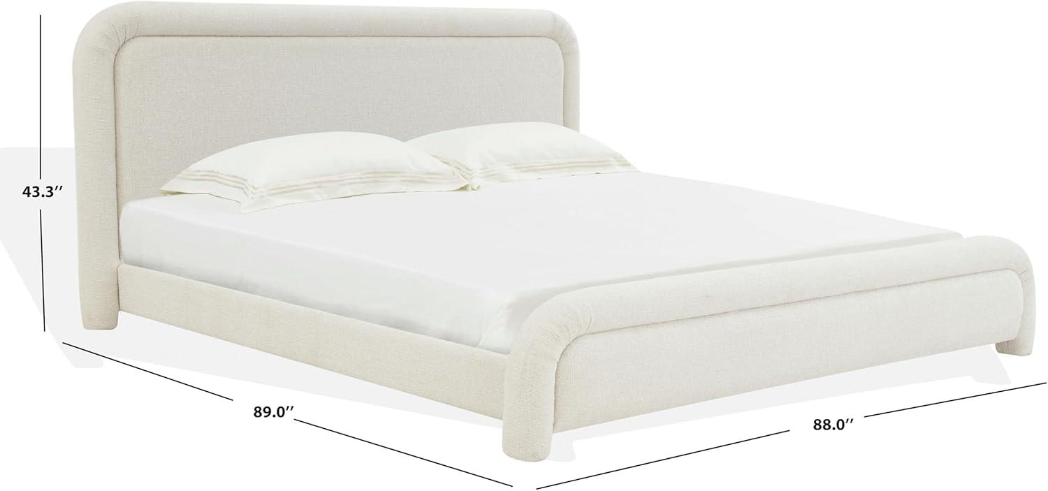 image:imageSAFAVIEH Couture Collection Adelle Cream Chenille Upholstered Queen Bed Rounded Modern Frame Design No Box Spring Needed SFV4874AQCreme