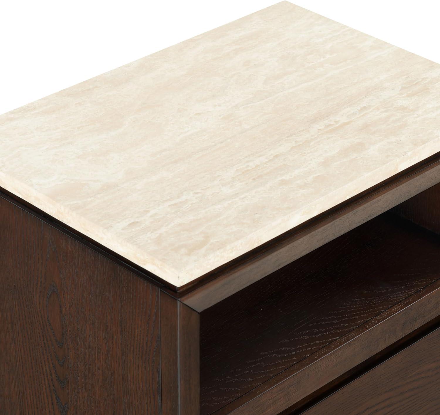 image:imageSAFAVIEH Couture Collection Alaura Travertine Top amp Oak Nightstand Modern Bedside Table with Drawer amp Shelf Fully Assembled SFV2222ATravertineWalnut