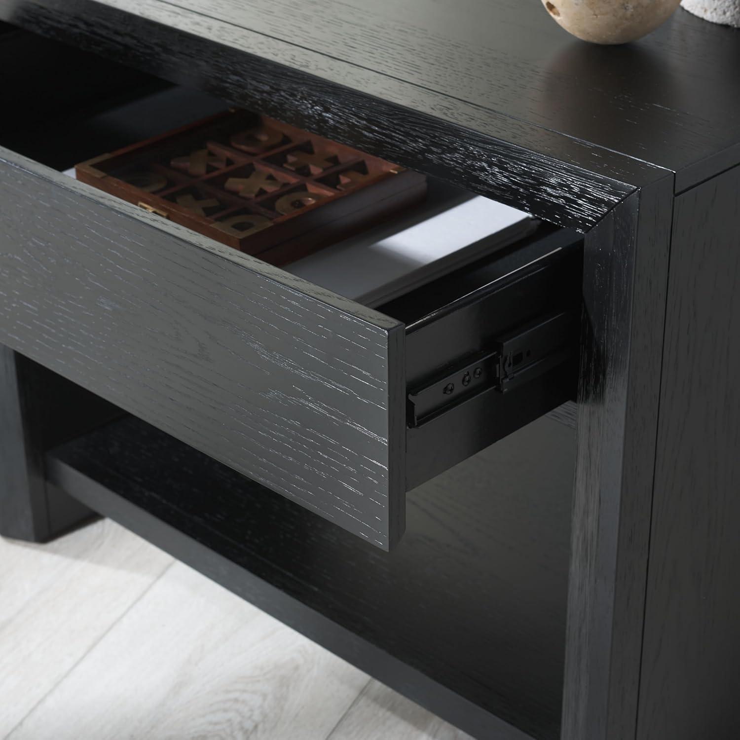 image:imageSAFAVIEH Couture Collection Darnell Medium Oak Nightstand 1 Drawer with Storage Shelf Fully Assembled Modern Bedroom Accent Table SFV2152CBlack