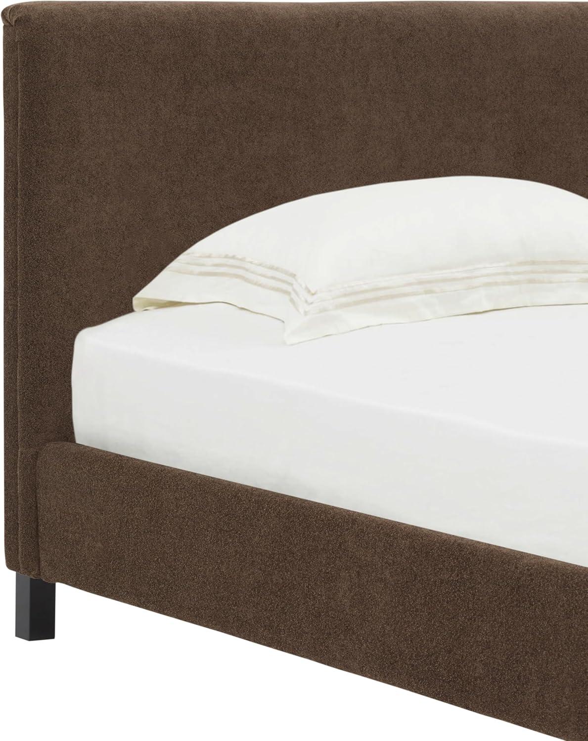 image:imageSAFAVIEH Couture Collection Finney Cream Upholstered Queen Bed Modern Minimalist Design No Box Spring Needed SFV4872AQDark Brown