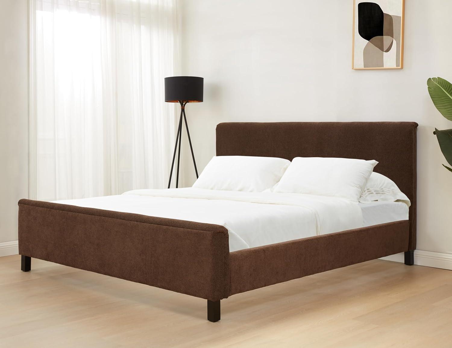 image:imageSAFAVIEH Couture Collection Finney Cream Upholstered Queen Bed Modern Minimalist Design No Box Spring Needed SFV4872AQDark Brown