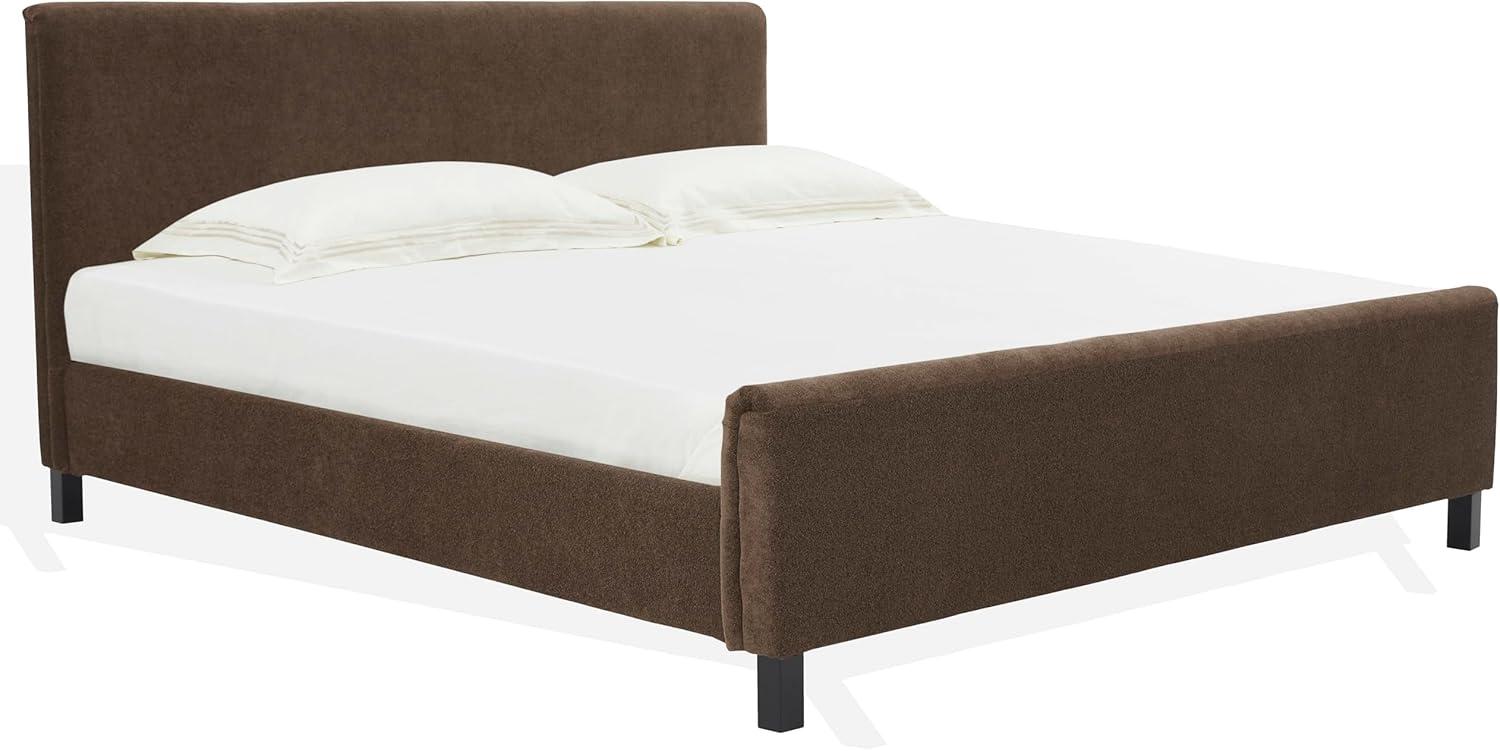 image:imageSAFAVIEH Couture Collection Finney Cream Upholstered Queen Bed Modern Minimalist Design No Box Spring Needed SFV4872AQDark Brown