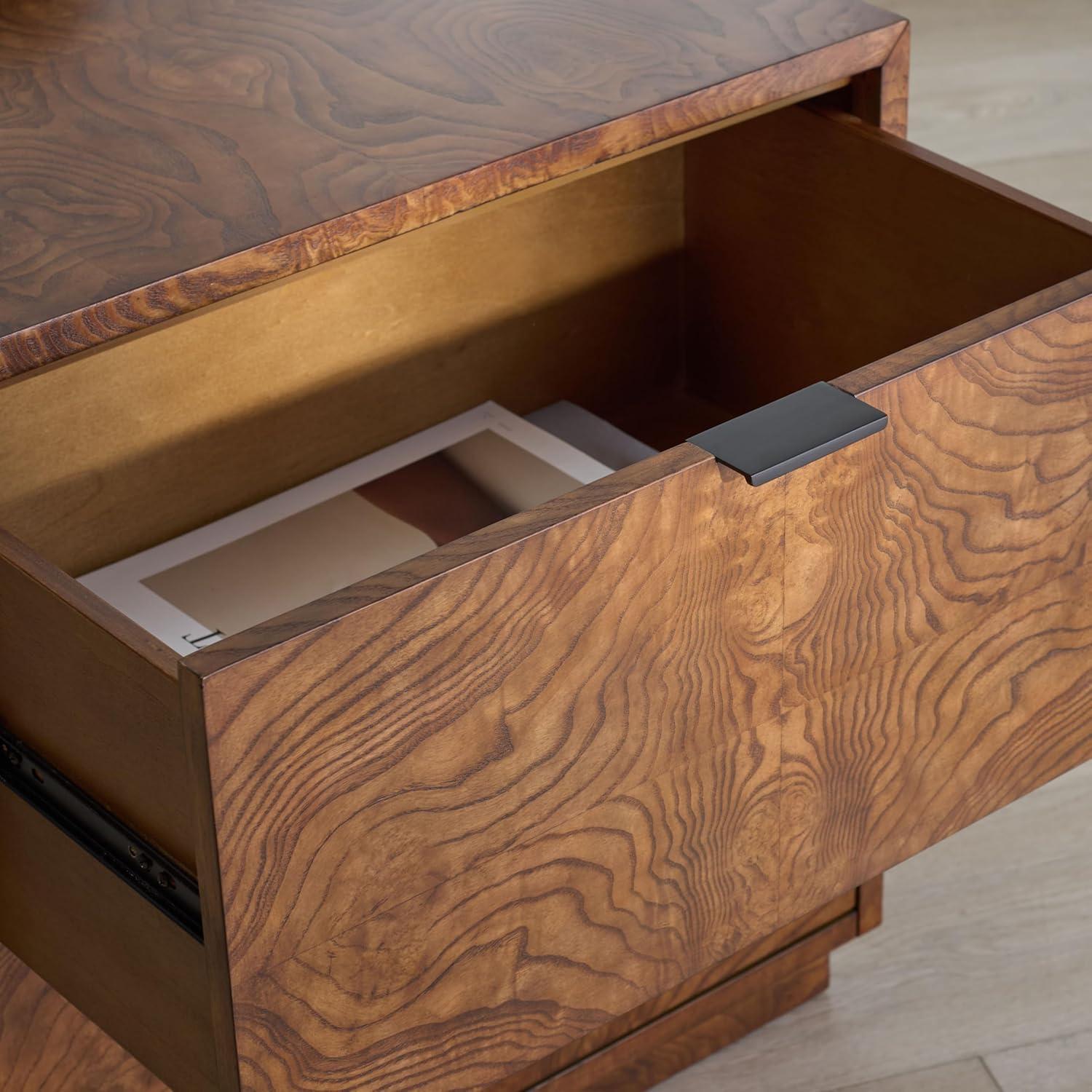 image:imageSAFAVIEH Couture Collection Frankie Walnut Brown Burl 2 Drawer Nightstand Modern Bedside Table with Storage Fully Assembled Bedroom Furniture SFV7724AWalnut Burl