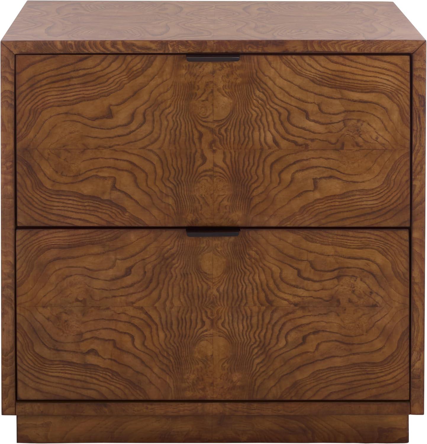 image:imageSAFAVIEH Couture Collection Frankie Walnut Brown Burl 2 Drawer Nightstand Modern Bedside Table with Storage Fully Assembled Bedroom Furniture SFV7724AWalnut Burl